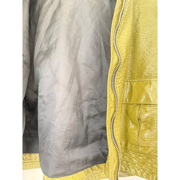 Narcissus Olive Green Faux Leather Hooded Jacket w/ Zip Closure & Drawstring Hem - Picture 7 of 12